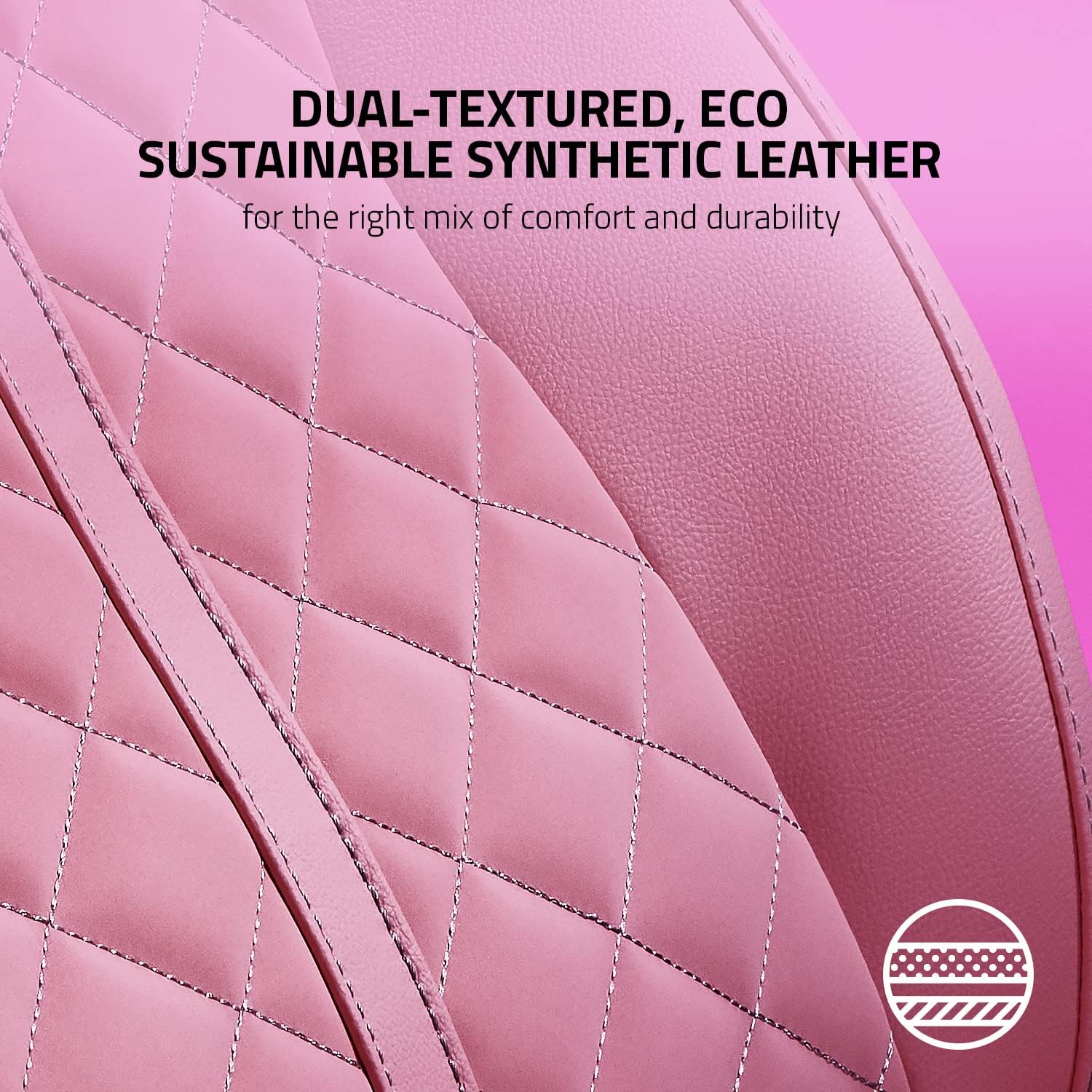 Razer Enki Gaming Chair: All-Day Comfort - Built-in Lumbar Arch - Optimized Cushion Density - Dual-Textured, Eco-Friendly Synthetic Leather - Reactive Seat Tilt & 152-Degree Recline - Pink Quartz