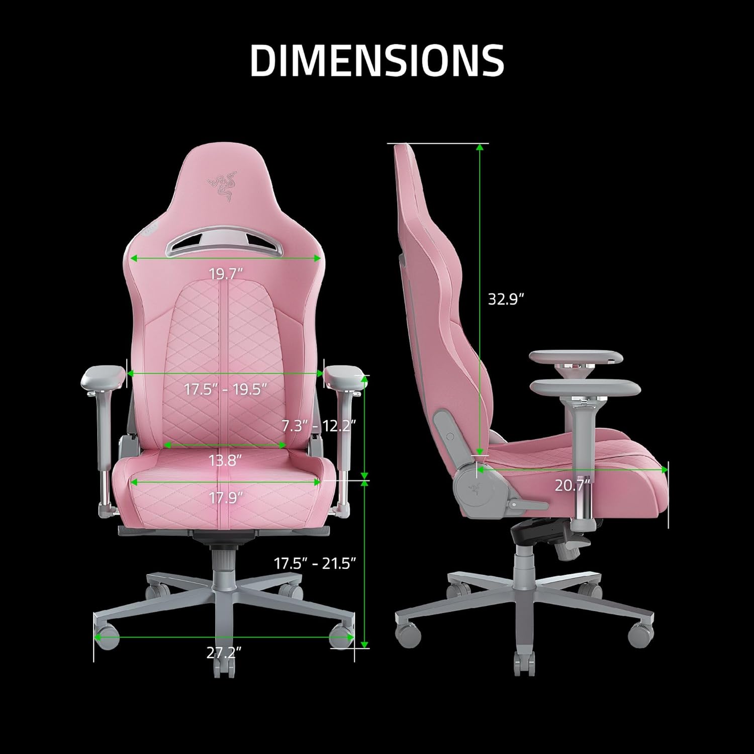 Razer Enki Gaming Chair: All-Day Comfort - Built-in Lumbar Arch - Optimized Cushion Density - Dual-Textured, Eco-Friendly Synthetic Leather - Reactive Seat Tilt & 152-Degree Recline - Pink Quartz