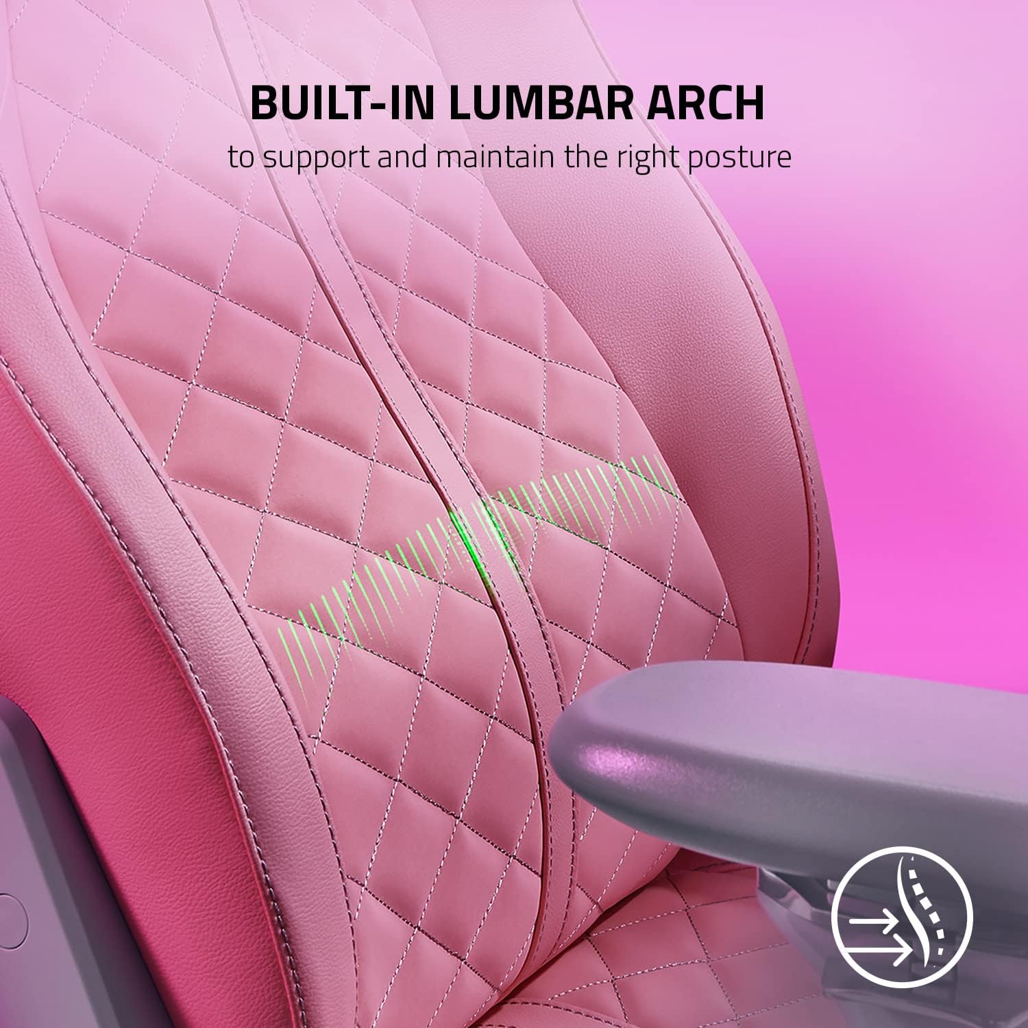 Razer Enki Gaming Chair: All-Day Comfort - Built-in Lumbar Arch - Optimized Cushion Density - Dual-Textured, Eco-Friendly Synthetic Leather - Reactive Seat Tilt & 152-Degree Recline - Pink Quartz