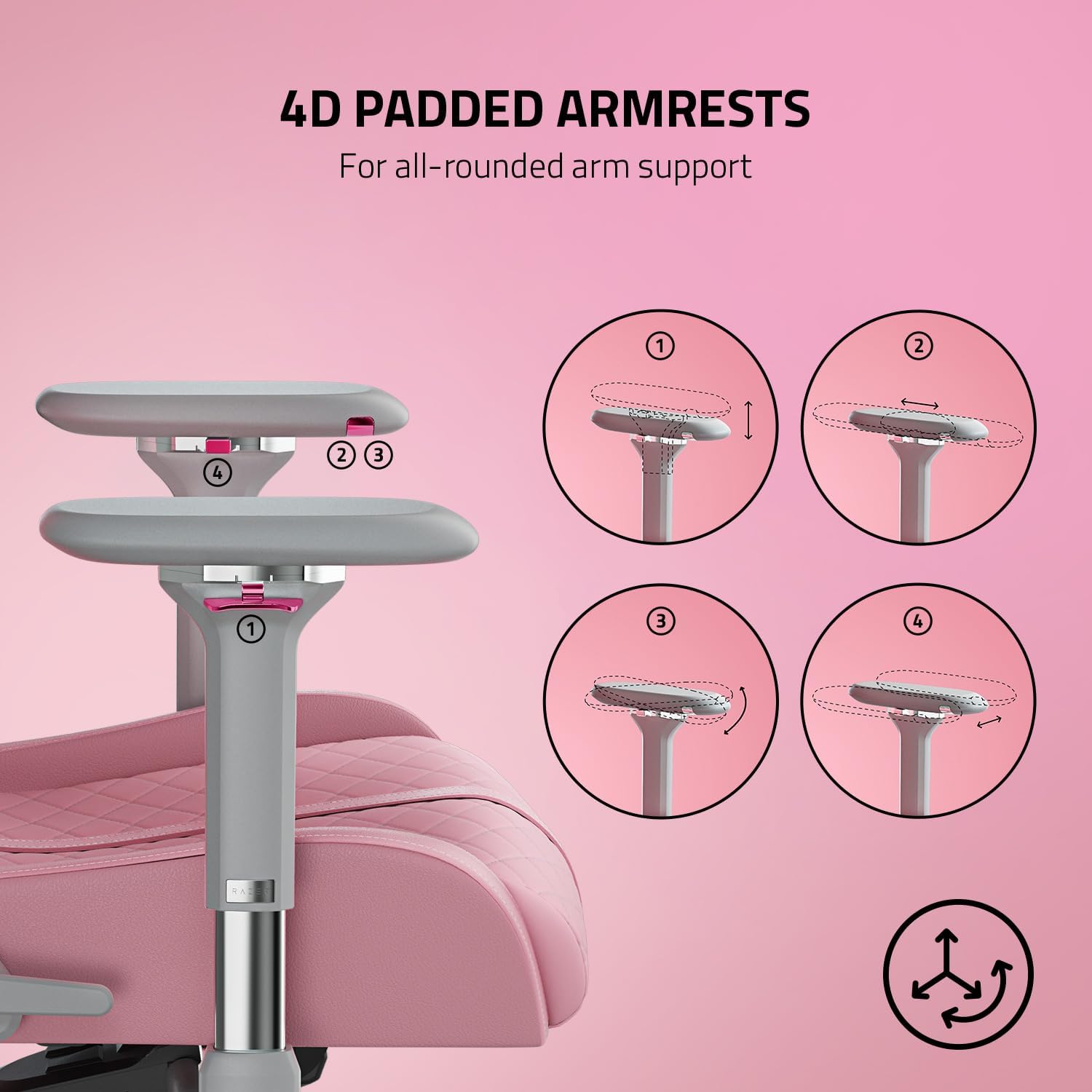 Razer Enki Gaming Chair: All-Day Comfort - Built-in Lumbar Arch - Optimized Cushion Density - Dual-Textured, Eco-Friendly Synthetic Leather - Reactive Seat Tilt & 152-Degree Recline - Pink Quartz