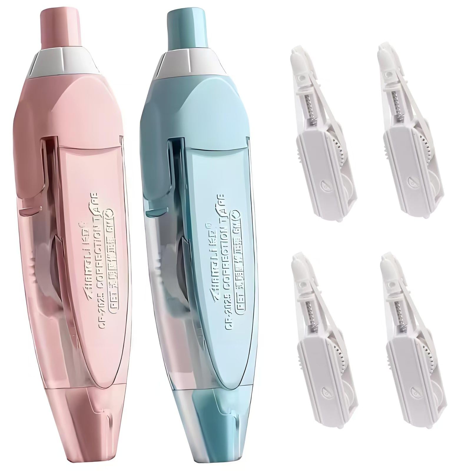 Retractable Correction Roller, 2Pcs 6m x 5mm Correction Mouse with 4 Interchangeable Cores, Mini Correction Tape for School and Office Supplies