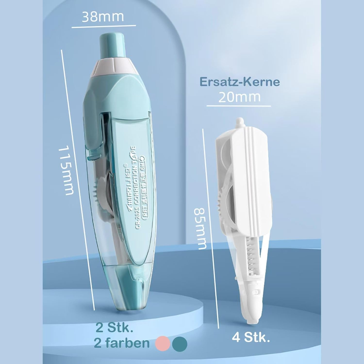 Retractable Correction Roller, 2Pcs 6m x 5mm Correction Mouse with 4 Interchangeable Cores, Mini Correction Tape for School and Office Supplies