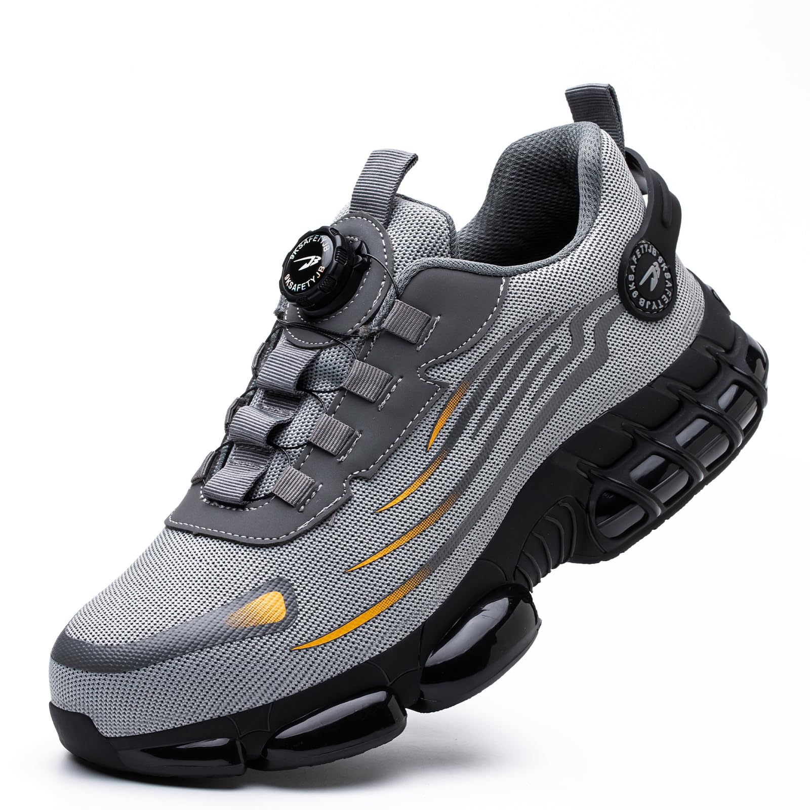 Safety Shoes Men Women Lightweight Breathable Non-Slip Sneakers Safety Shoes with Steel Toe Quick Adjustment of Laces 36-46 EU 42 EU Gray 266