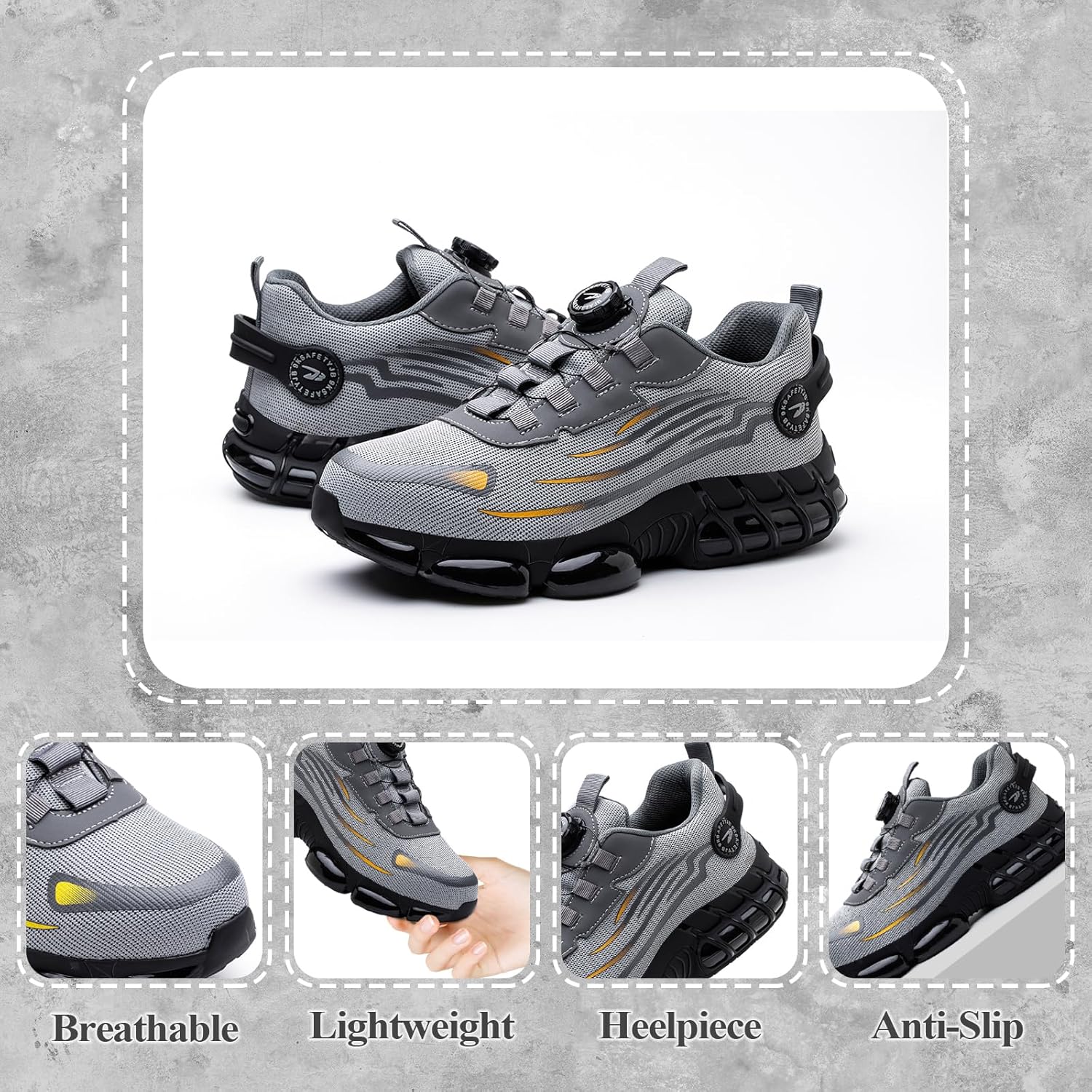 Safety Shoes Men Women Lightweight Breathable Non-Slip Sneakers Safety Shoes with Steel Toe Quick Adjustment of Laces 36-46 EU 42 EU Gray 266