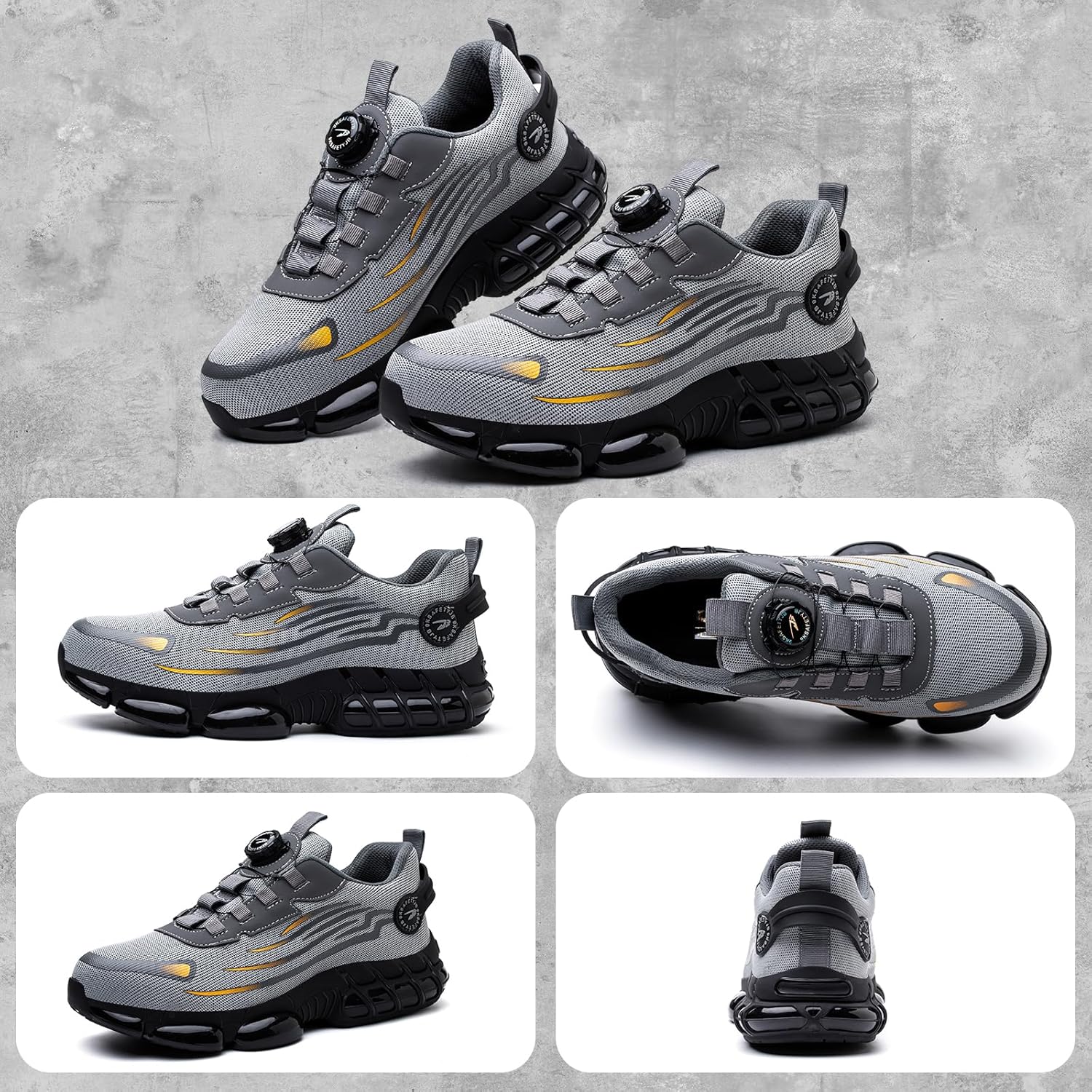 Safety Shoes Men Women Lightweight Breathable Non-Slip Sneakers Safety Shoes with Steel Toe Quick Adjustment of Laces 36-46 EU 42 EU Gray 266