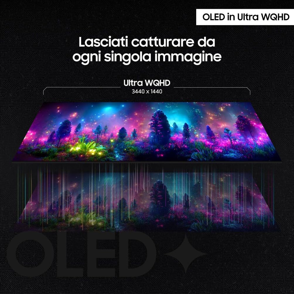 Samsung Gaming Monitor Odyssey OLED G8 (S34DG850), Curved (1800R), 34'', 3440x1440 (WQHD), 21:9, HDR10+, QD-OLED Glare Free, 175Hz, 0.03ms (GtG), G-Sync compatibility, HDMI, USB, DP, WiFi, Speakers, HAS