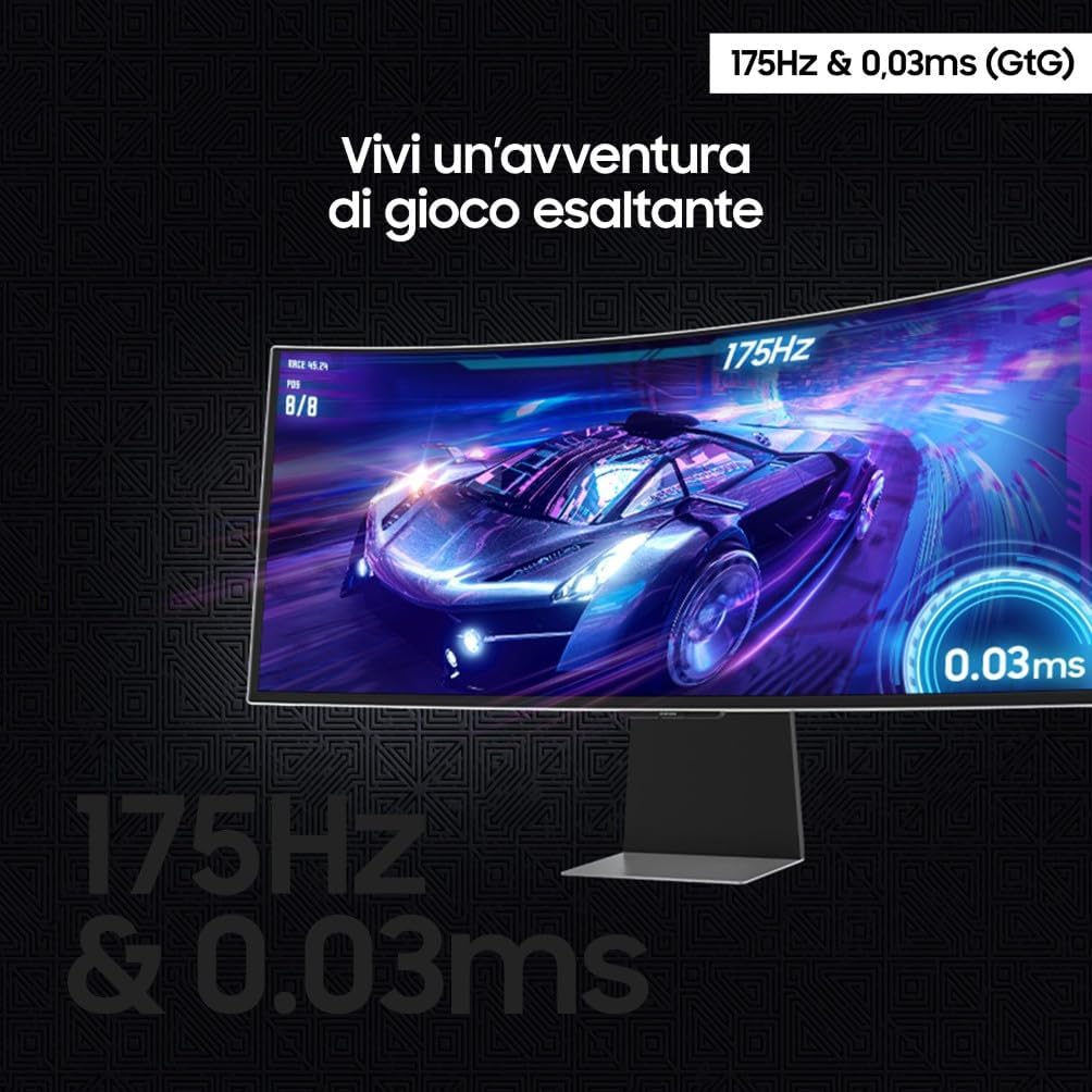 Samsung Gaming Monitor Odyssey OLED G8 (S34DG850), Curved (1800R), 34'', 3440x1440 (WQHD), 21:9, HDR10+, QD-OLED Glare Free, 175Hz, 0.03ms (GtG), G-Sync compatibility, HDMI, USB, DP, WiFi, Speakers, HAS