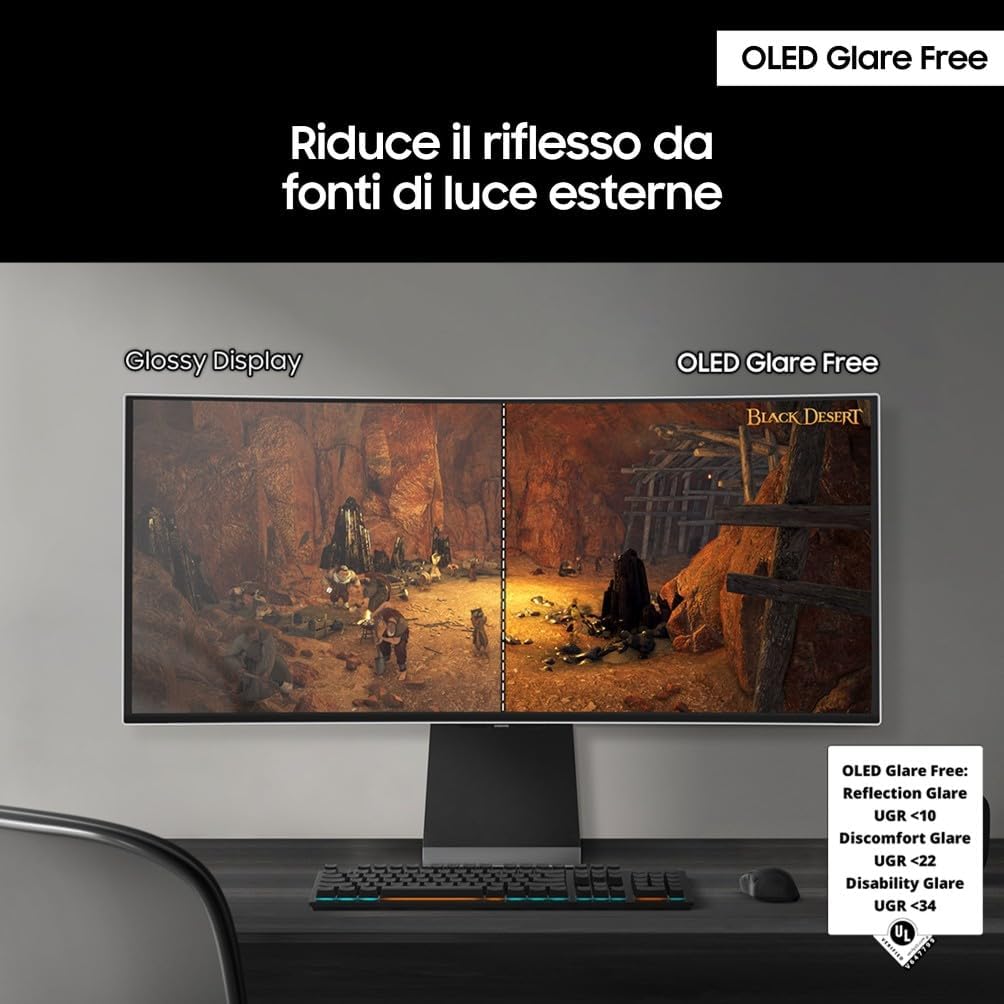 Samsung Gaming Monitor Odyssey OLED G8 (S34DG850), Curved (1800R), 34'', 3440x1440 (WQHD), 21:9, HDR10+, QD-OLED Glare Free, 175Hz, 0.03ms (GtG), G-Sync compatibility, HDMI, USB, DP, WiFi, Speakers, HAS
