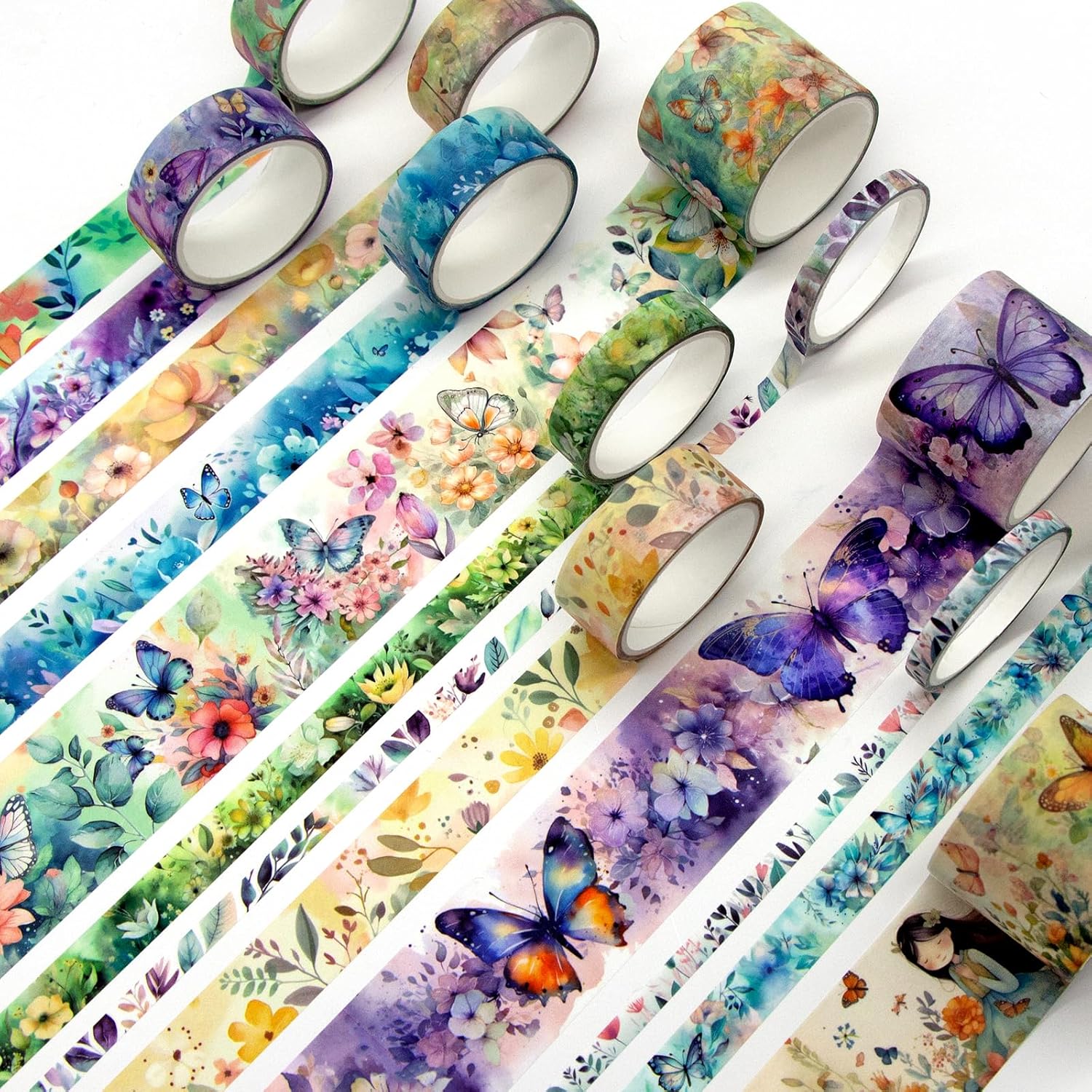 Set of 20 Rolls of Washi Tape - Floral Butterfly Decorative Masking Tape, Paper Tape for Bullet Journals, Craft Supplies, DIY Crafts, Craft Supplies
