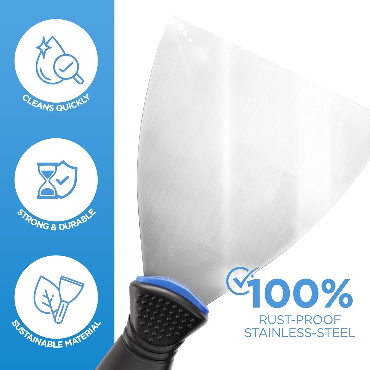 Set of 5 Scrapers, Paint and Wallpaper Remover Tool Set, Stainless Steel Spatulas for Plastering, Putty Filling and Smooth Finishing