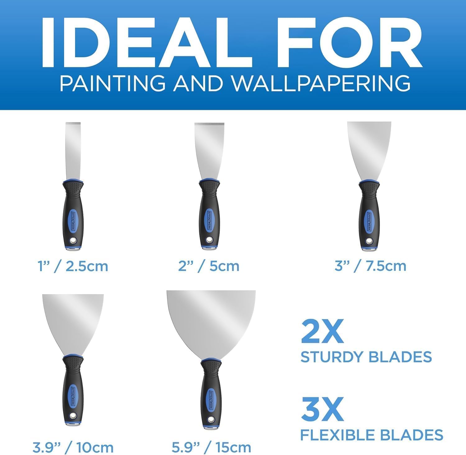 Set of 5 Scrapers, Paint and Wallpaper Remover Tool Set, Stainless Steel Spatulas for Plastering, Putty Filling and Smooth Finishing