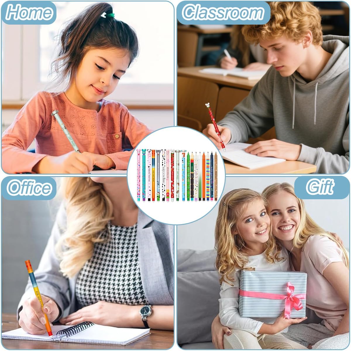 Set of Erasable Gel Pens - Christmas Erasable Gel Pens Ball on the End to Remove Ink, Thermosensitive, Tip Diameter 0.7 mm (Christmas 18 Erasable Pens-B) Christmas 18 Erasable Pens--B