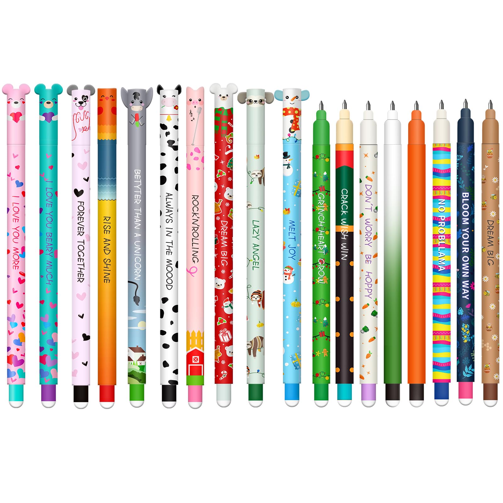 Set of Erasable Gel Pens - Christmas Erasable Gel Pens Ball on the End to Remove Ink, Thermosensitive, Tip Diameter 0.7 mm (Christmas 18 Erasable Pens-B) Christmas 18 Erasable Pens--B