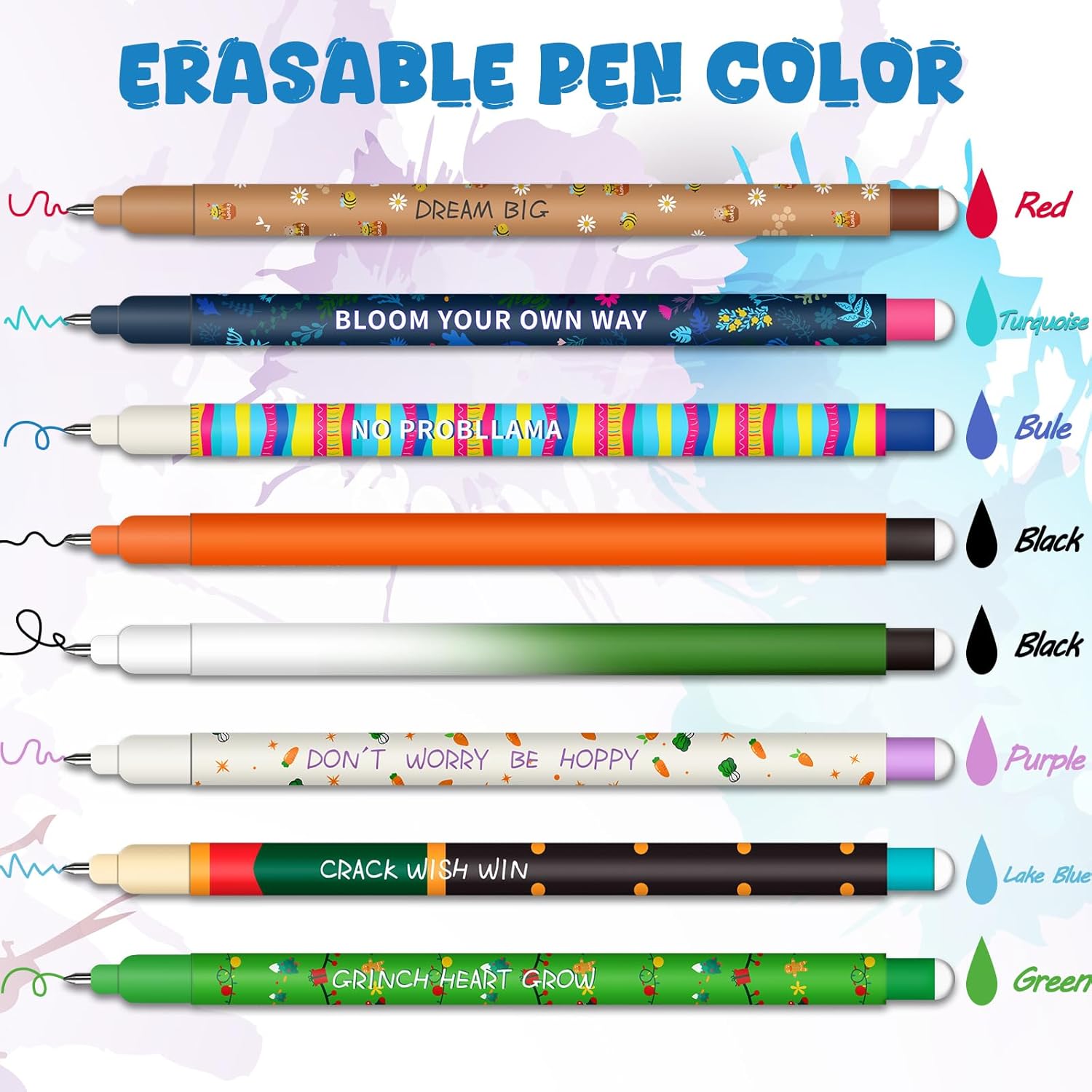 Set of Erasable Gel Pens - Christmas Erasable Gel Pens Ball on the End to Remove Ink, Thermosensitive, Tip Diameter 0.7 mm (Christmas 18 Erasable Pens-B) Christmas 18 Erasable Pens--B