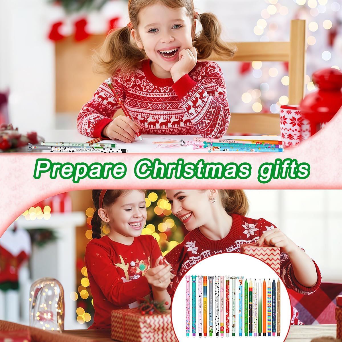 Set of Erasable Gel Pens - Christmas Erasable Gel Pens Ball on the End to Remove Ink, Thermosensitive, Tip Diameter 0.7 mm (Christmas 18 Erasable Pens-B) Christmas 18 Erasable Pens--B