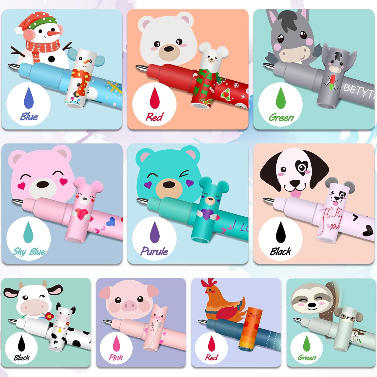 Set of Erasable Gel Pens - Christmas Erasable Gel Pens Ball on the End to Remove Ink, Thermosensitive, Tip Diameter 0.7 mm (Christmas 18 Erasable Pens-B) Christmas 18 Erasable Pens--B