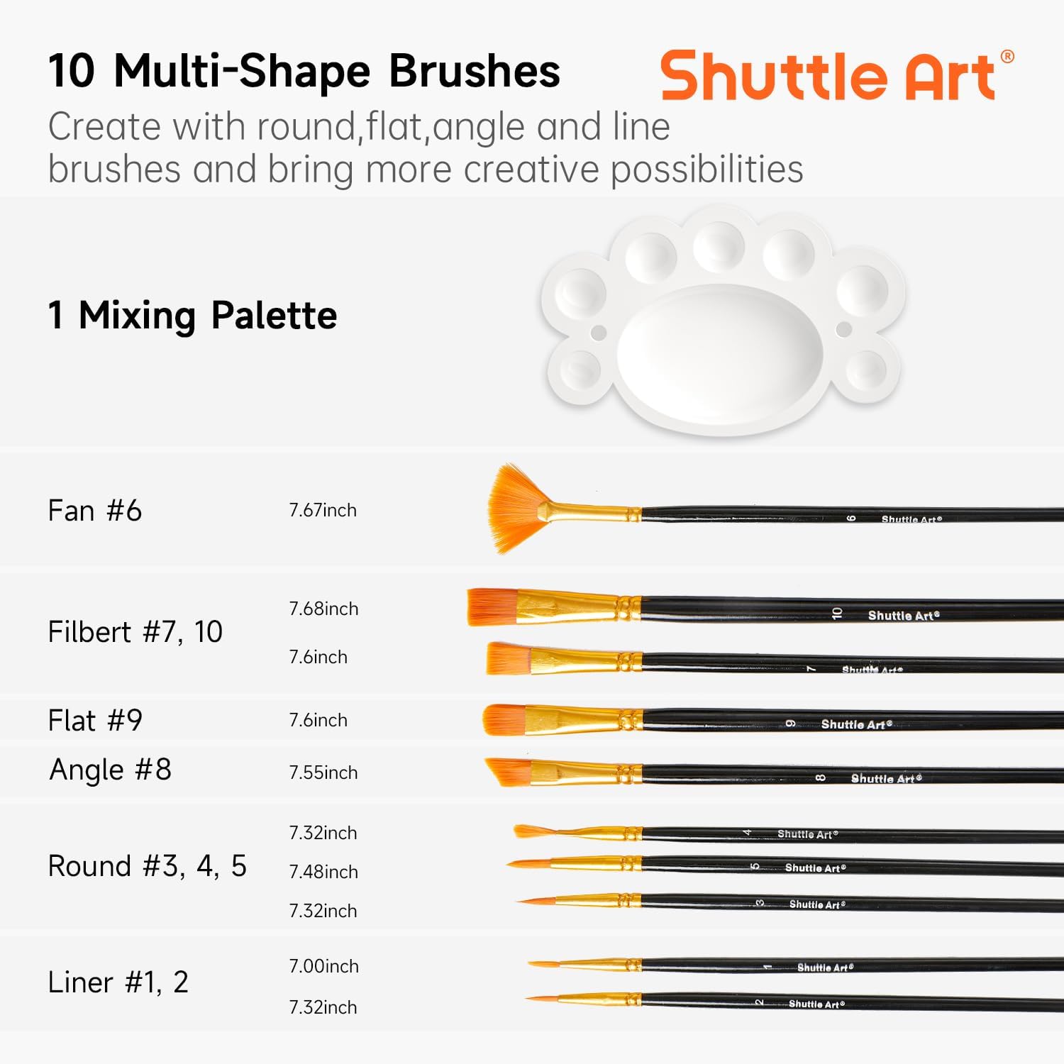 Shuttle Art 20 Acrylic Colors for Painting Metallics, Acrylics for Painting 60 ml, with 10 Brushes and 1 Palette, Metallic Painting Set for Adults, Acrylic Paint on Canvas Ceramic Eggs Rocks metallic gold, silver, black, white, red, blue, orange, green