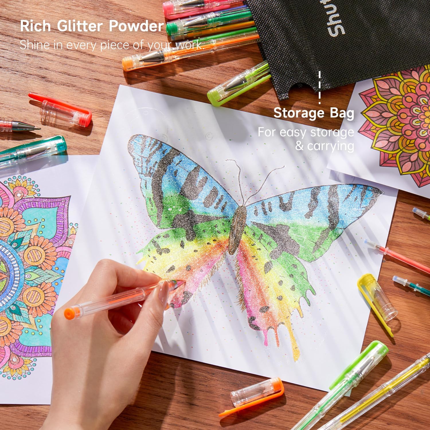 Shuttle Art 80 Pack Glitter Gel Pens, 40 Colors Glitter Gel Pen Set with 40 Refills for Adult Coloring Books Craft Doodling