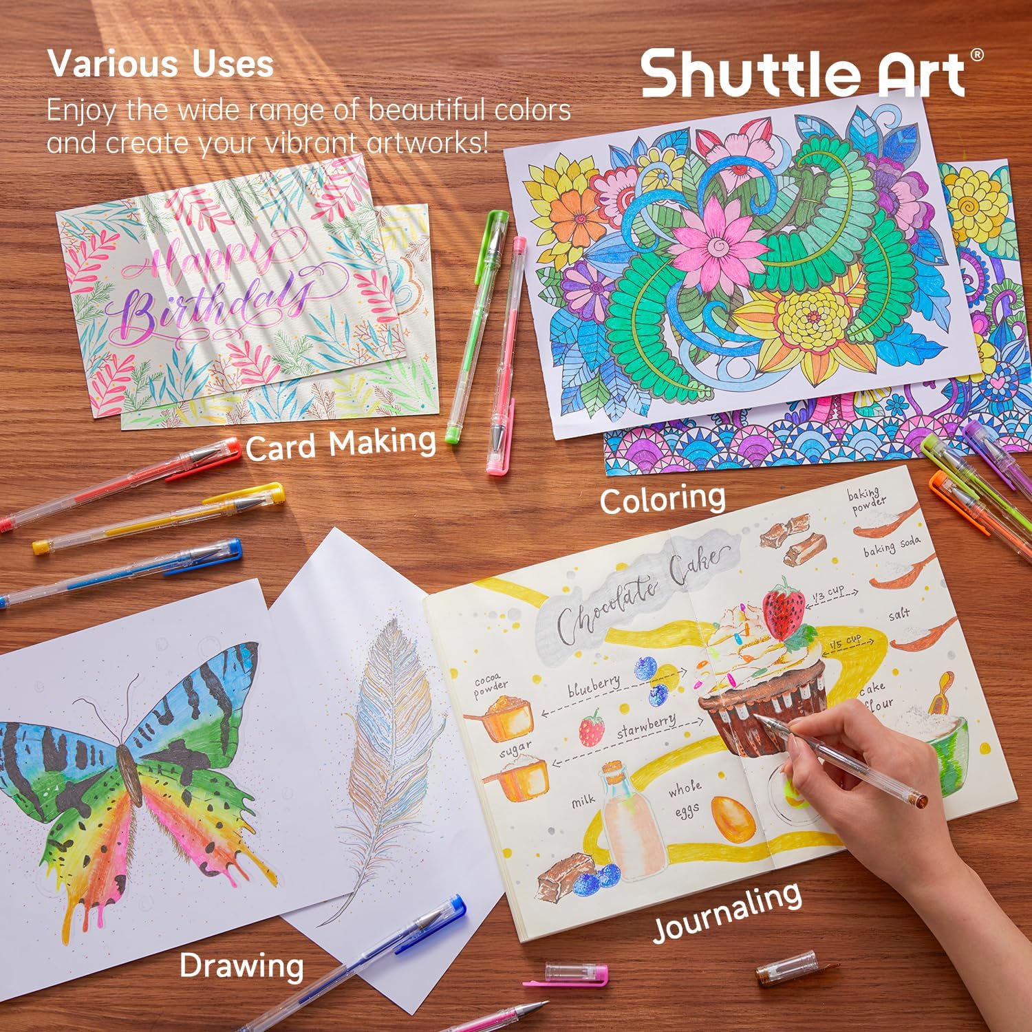 Shuttle Art 80 Pack Glitter Gel Pens, 40 Colors Glitter Gel Pen Set with 40 Refills for Adult Coloring Books Craft Doodling