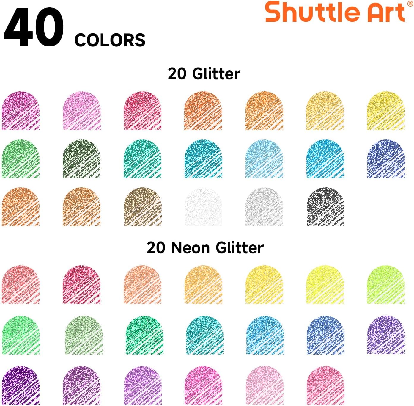 Shuttle Art 80 Pack Glitter Gel Pens, 40 Colors Glitter Gel Pen Set with 40 Refills for Adult Coloring Books Craft Doodling