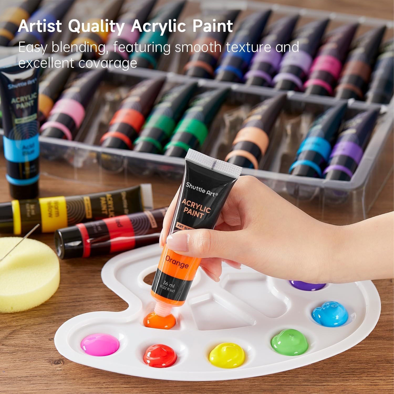 Shuttle Art Acrylic Paints for Painting, 30 Colors Paint Set (36 ml) with 3 Brushes, Acrylic Paint Set for Beginner Artists Children, Acrylic Paint Painting on Rocks Canvas Wood