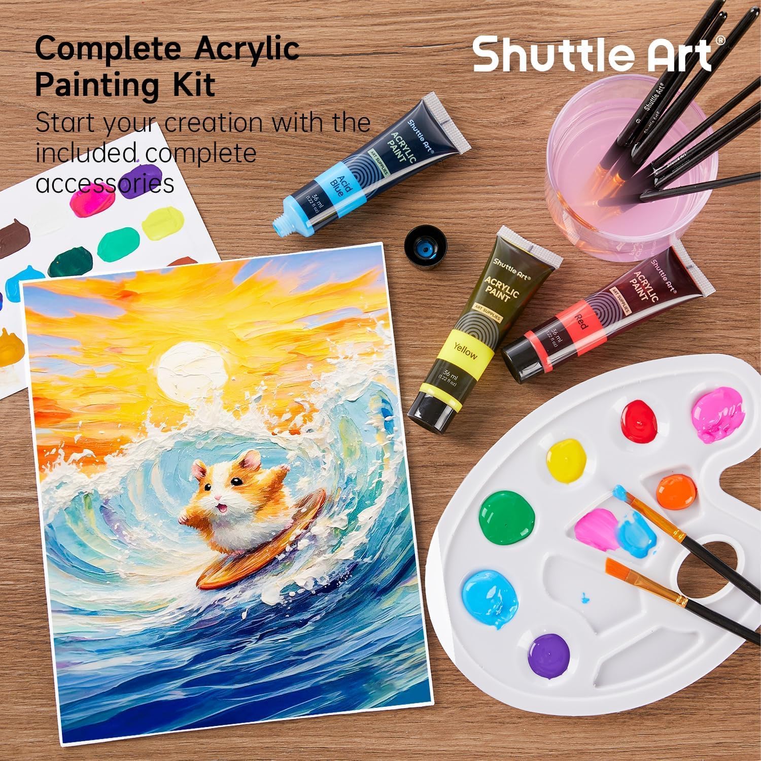 Shuttle Art Acrylic Paints for Painting, 30 Colors Paint Set (36 ml) with 3 Brushes, Acrylic Paint Set for Beginner Artists Children, Acrylic Paint Painting on Rocks Canvas Wood