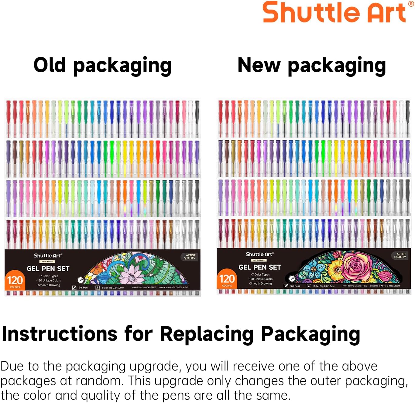 Shuttle Art - Set of gel pens for adults in 120 unique colors, all different from each other