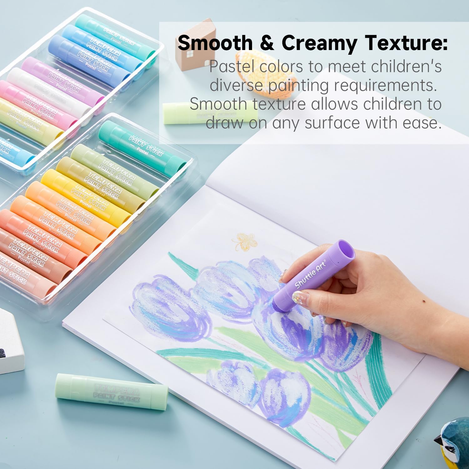 Shuttle Art Tempera Paint Sticks, 20 Pastel Colors, Solid Tempera Paint for Kids, Super Fast Drying, Works Great on Paper, Wood, Glass, Ceramic Canvas 20 Pastel Colors Tempera Paint Sticks