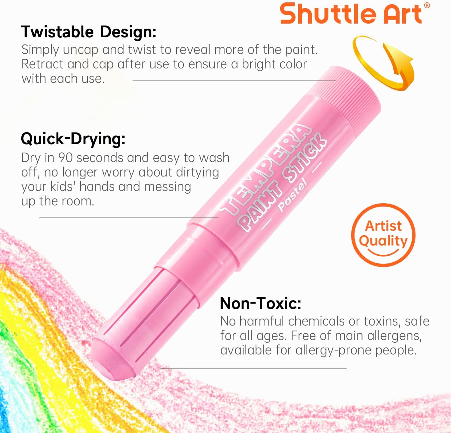 Shuttle Art Tempera Paint Sticks, 20 Pastel Colors, Solid Tempera Paint for Kids, Super Fast Drying, Works Great on Paper, Wood, Glass, Ceramic Canvas 20 Pastel Colors Tempera Paint Sticks
