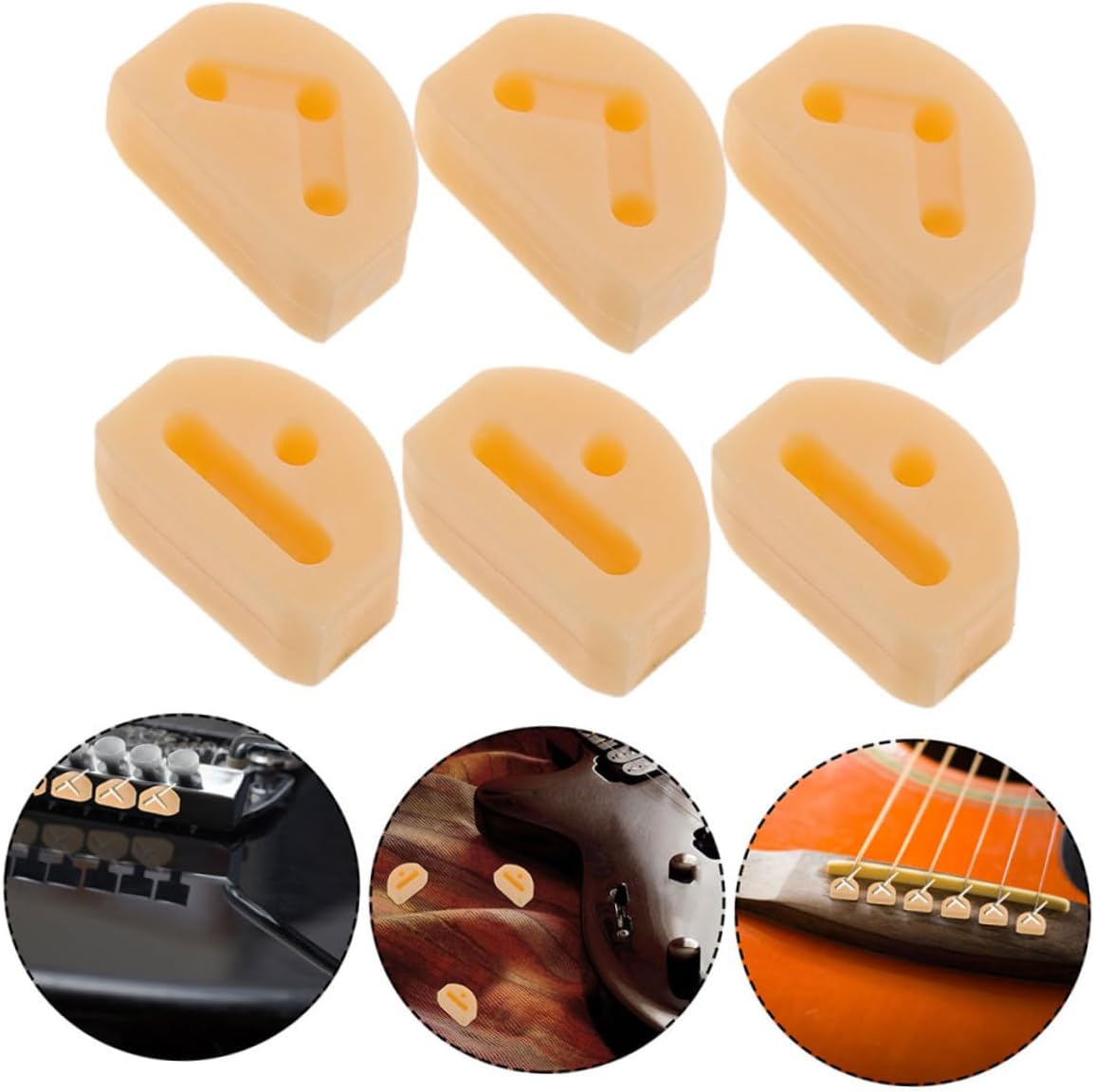 Sosoport 12 Pcs Plastic Guitar String Ties Beads Bridge 3 Hole Guitar Bridgebeads Guitar String Fissars for Guitar Acoustic Nylon Ukulele Beige