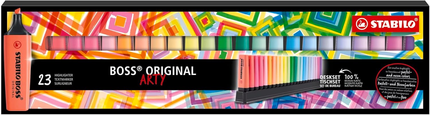 STABILO BOSS ORIGINAL - Highlighter - Desk-Set - ARTY Edition - 23 Assorted Colors 9 Neon + 14 Pastel Desk-Set of 23 23 Colors