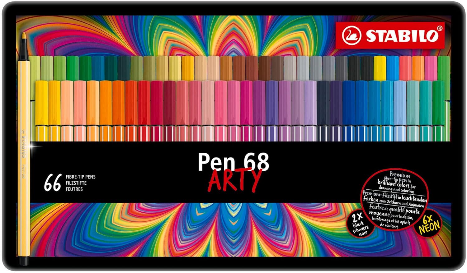 STABILO Pen 68 - Premium Marker - ARTY - Metal Box of 66 - with 65 Assorted Colors