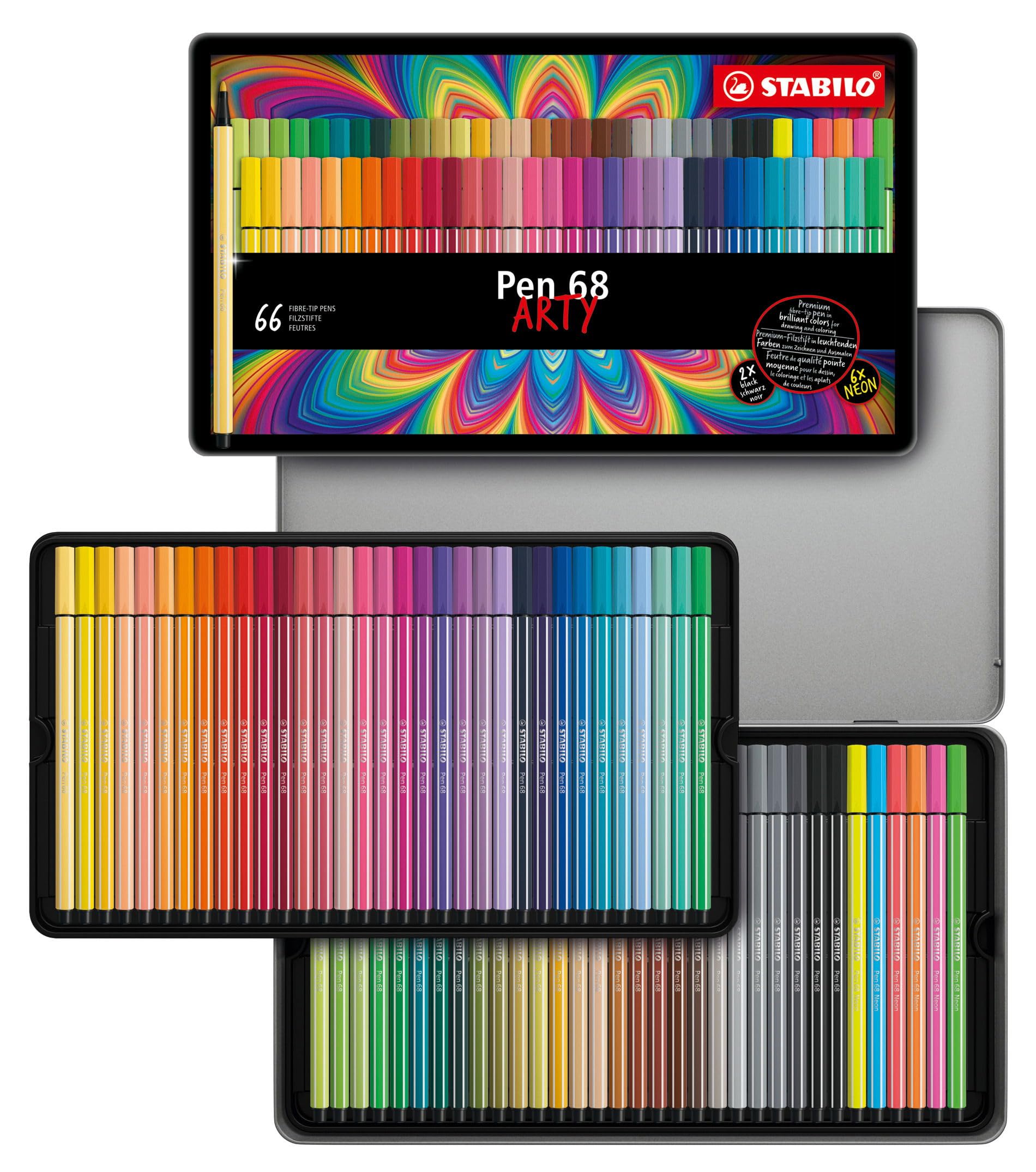 STABILO Pen 68 - Premium Marker - ARTY - Metal Box of 66 - with 65 Assorted Colors