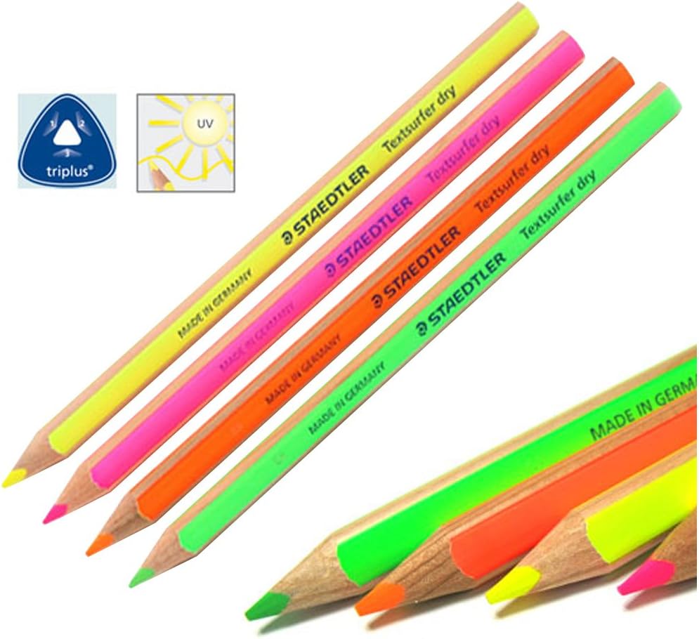 Staedtler Textsurfer Dry Highlighter Pencil 128 64 Drawing for Writing Sketching Inkjet,paper,copy,fax(pack of 4) (Color Mix-4 Pencils) by Staedtler