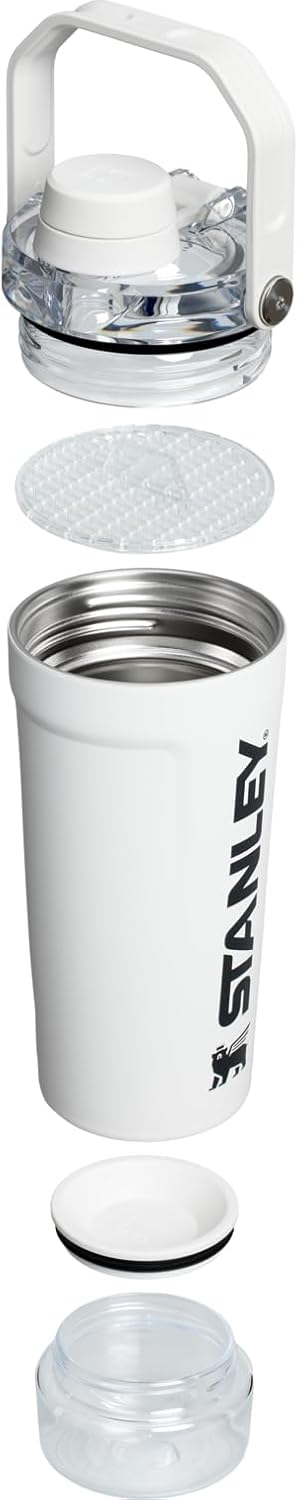 STANLEY Vitalize Shaker Bottle 20 oz | Leakproof Insulated Stainless Steel Shaker Cup | Base Storage and Twist On Fast Flow Lid | Protein Shakes and Pre Workout Powder | BPA-Free | Chalk Chalk 20 oz