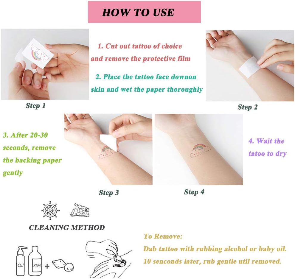 Tattoos for Children, Temporary Fake Bright Tatoo Transfers 30 Sheets