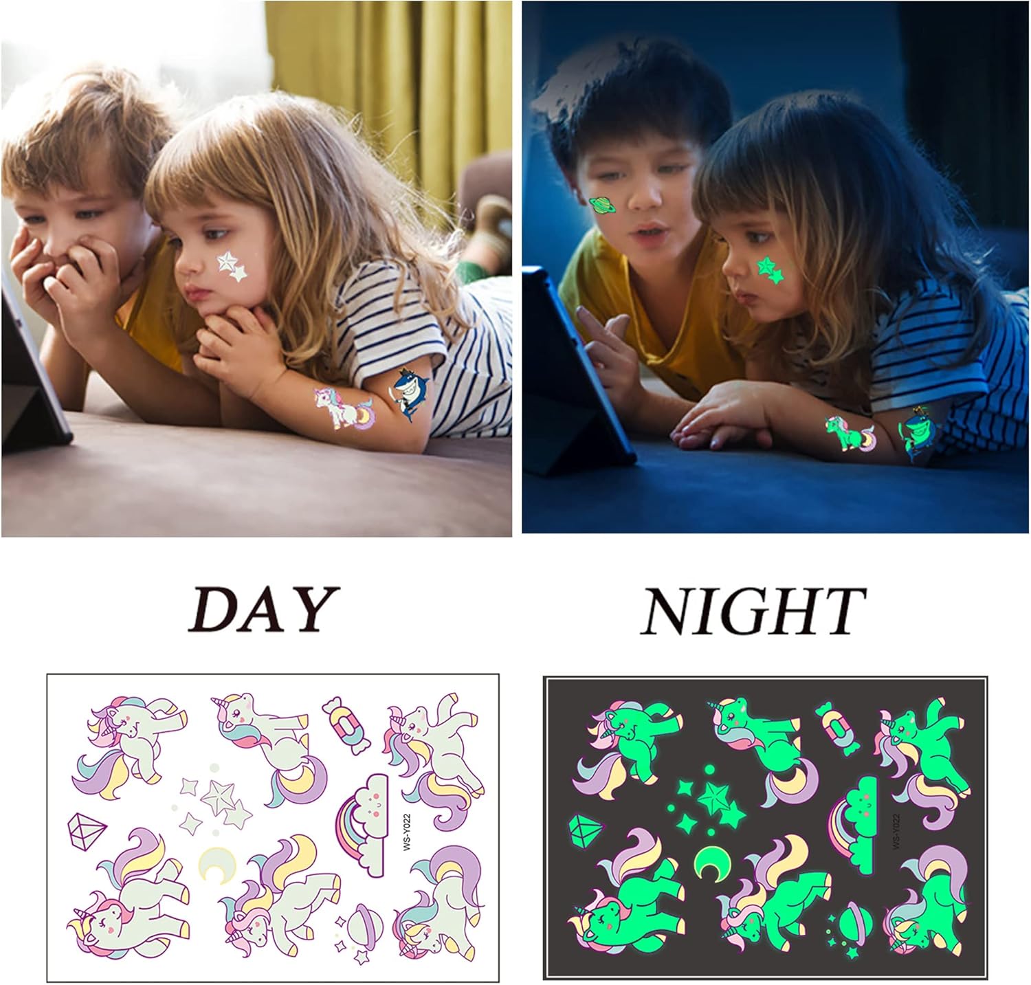 Tattoos for Children, Temporary Fake Bright Tatoo Transfers 30 Sheets