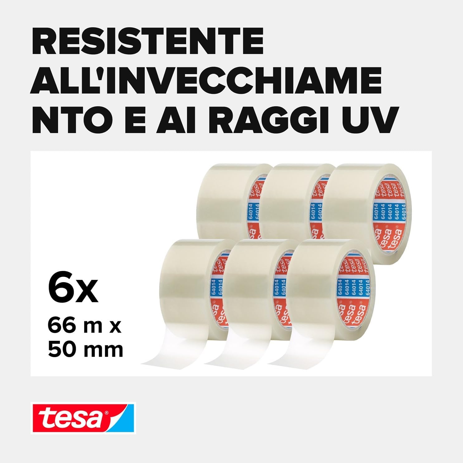tesapack 64014 PP Transparent Adhesive Tape - Resistant to aging and tearing - Silent and strongly adhesive - Pack of 6 Rolls - 66 m x 50 mm Single
