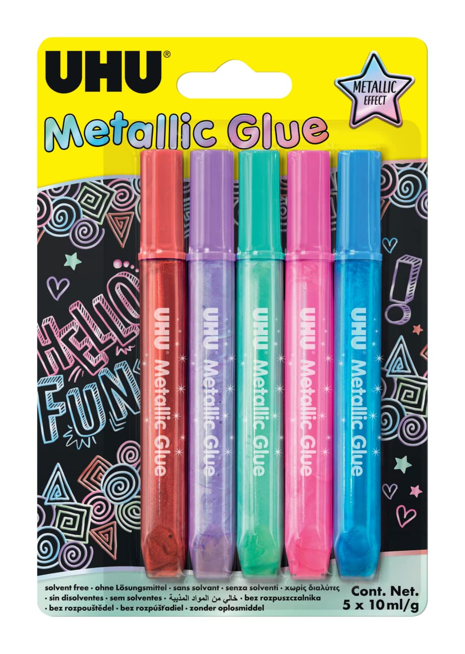 UHU Glitter Glue METALLIC, tubes 5 x 10 ml Metallic – 5 x 10 ml