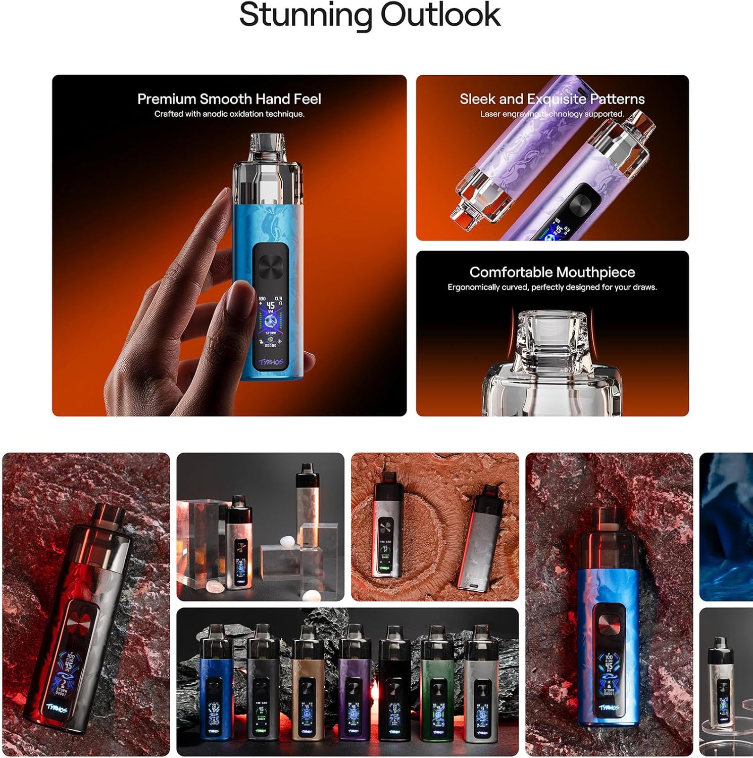 Uwell Typhos Pod Kit - 2000mAh 45W Battery - 6ml 0.6/0.8ohm Cartridge - HD Display - Suction or Button Activation - Electronic Cigarette for MTL or RDL Vaping No Nicotine (Blue Gem)