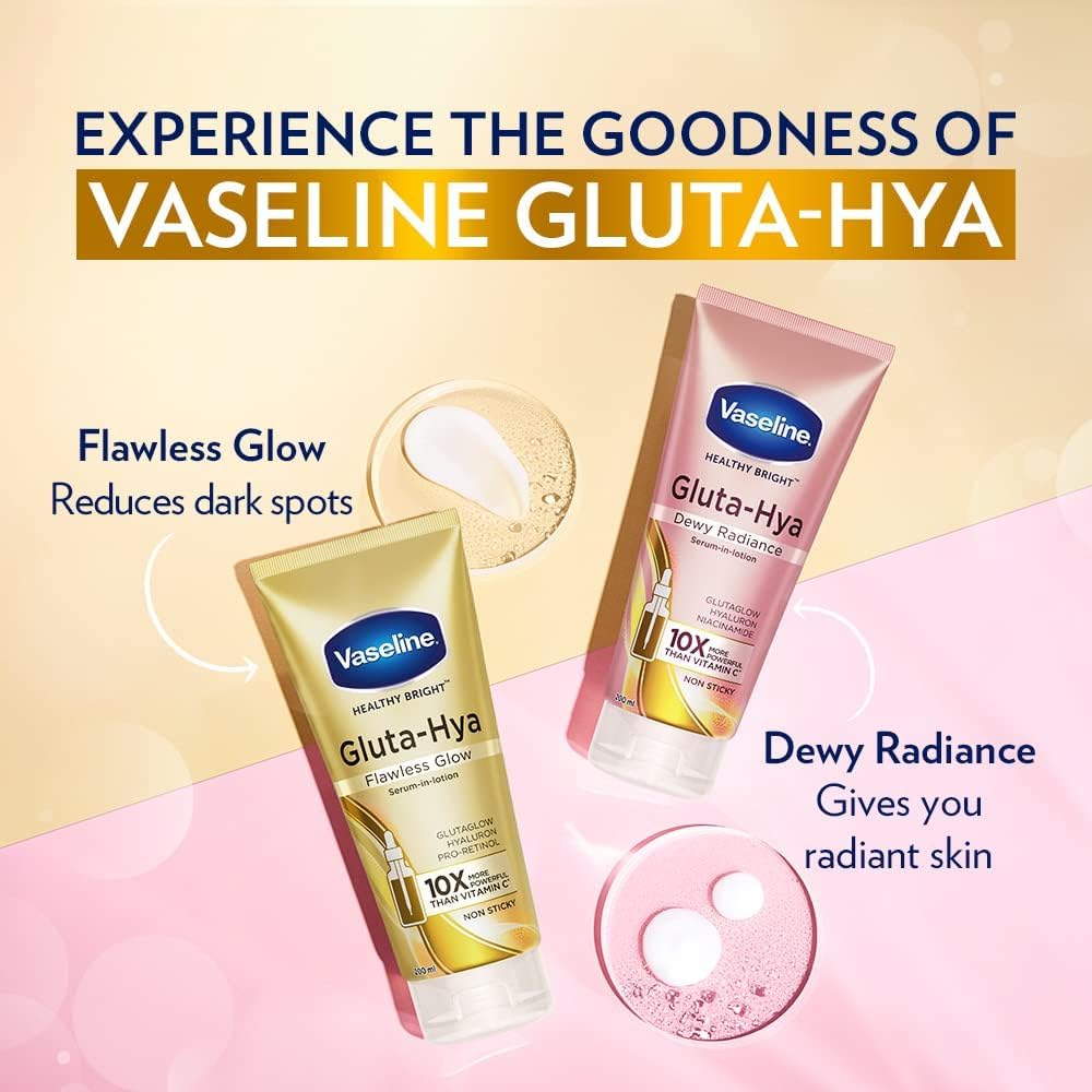 Vaseline Gluta-Hya Flawless Glow Face and Body Lotion | Gives Brighter Skin | Moisturizing Cream Enriched with Glutathione and Pro-Retinol, 300ml