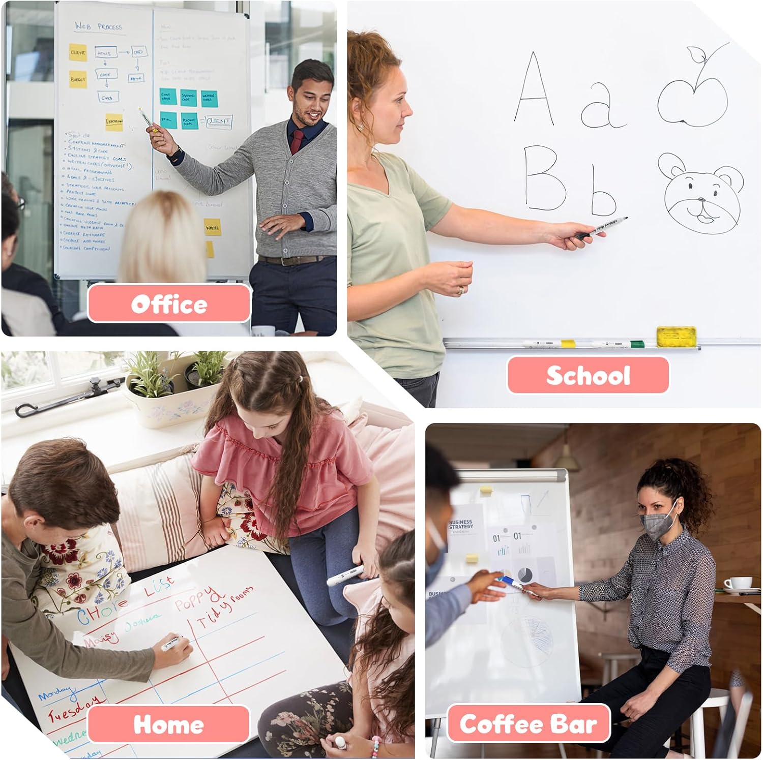 Vinabo Erasable Whiteboard Markers, 12 Colors Fine Tip Whiteboard Markers, Erasable Whiteboard Markers for School and Office Stationery Supply