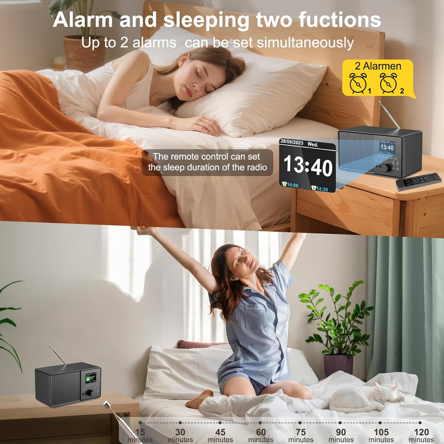 Vintage DAB+/FM Radio with Bluetooth 5.0, DAB Plus Digital Dual Alarm Clock Radio, Remote Control, USB/AUX Port, 30 Preset Stations - Ideal for Kitchen/Bedroom, Quality Gift Black
