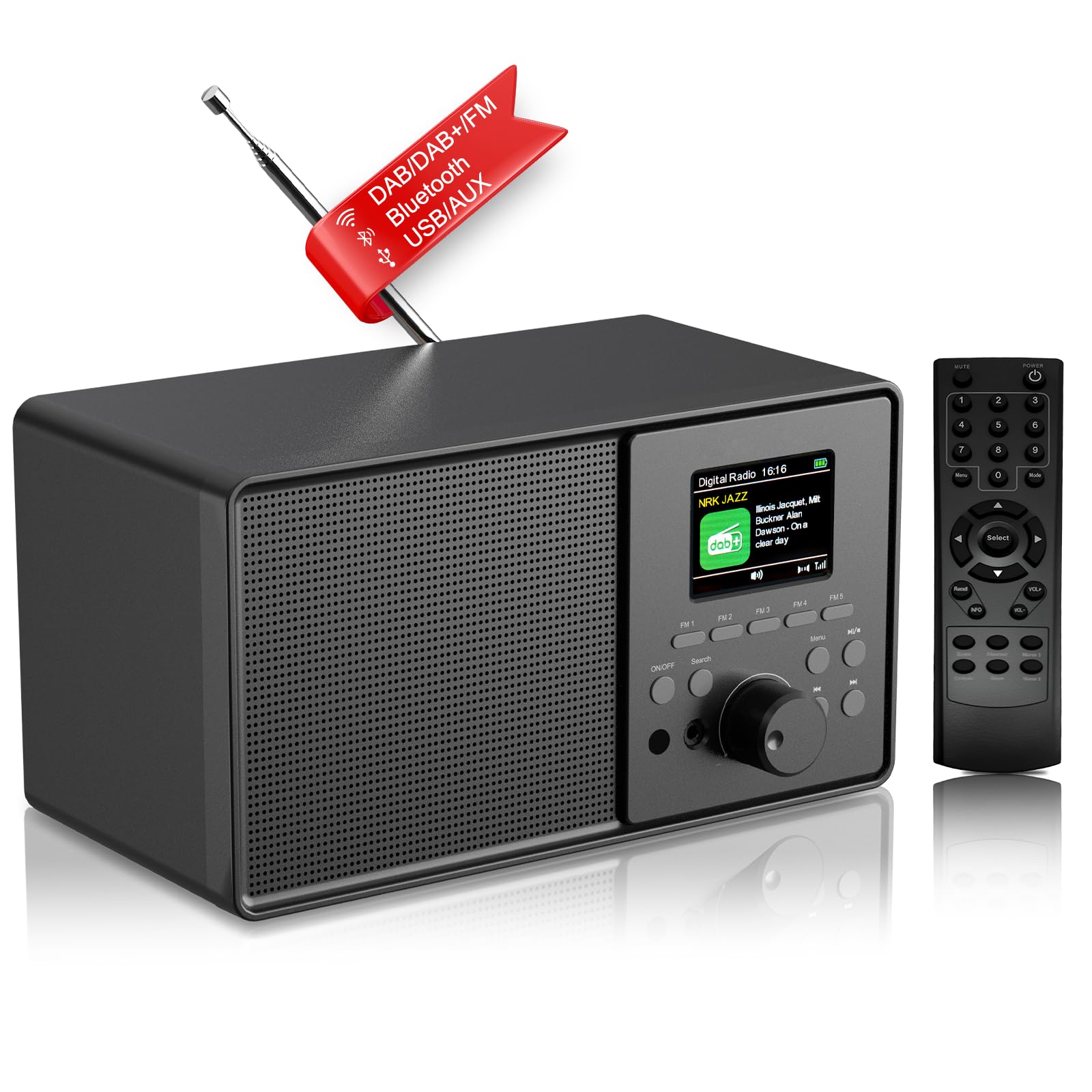 Vintage DAB+/FM Radio with Bluetooth 5.0, DAB Plus Digital Dual Alarm Clock Radio, Remote Control, USB/AUX Port, 30 Preset Stations - Ideal for Kitchen/Bedroom, Quality Gift Black