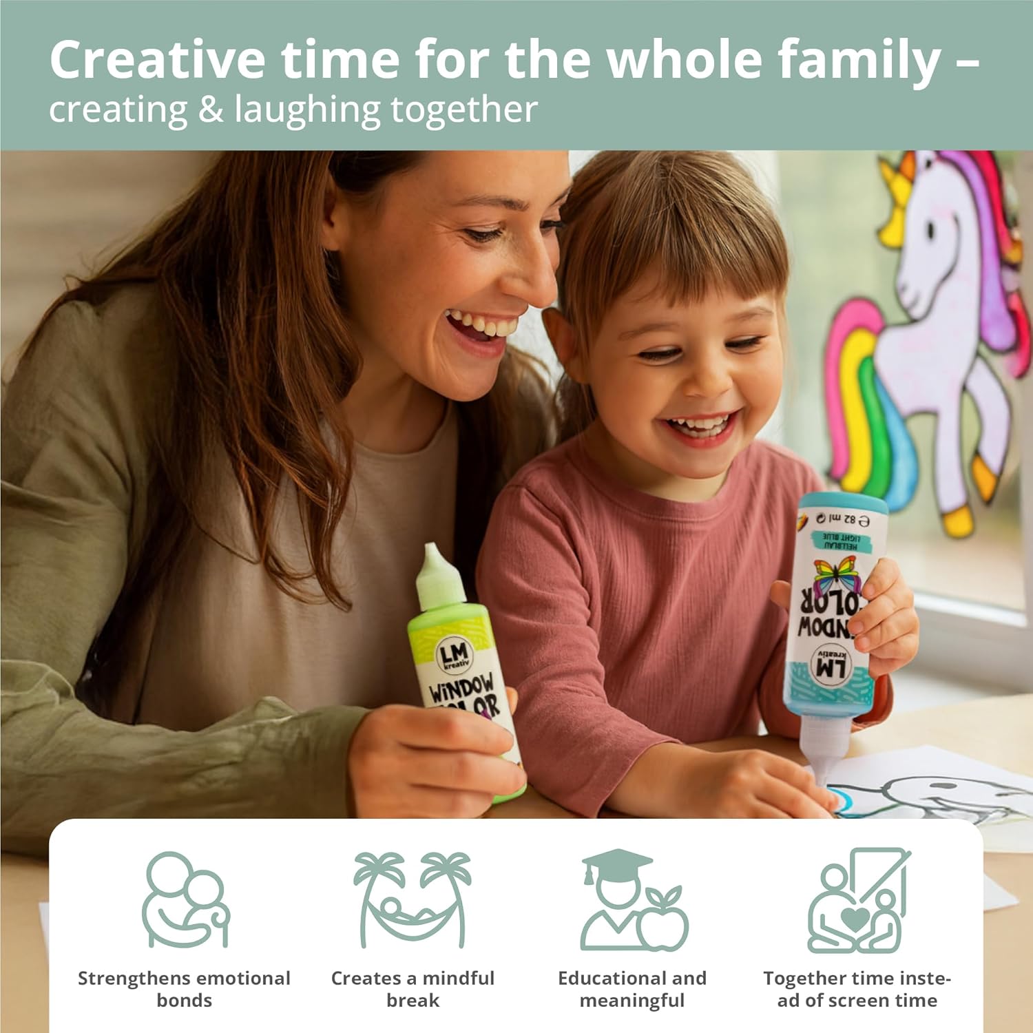 Window Color LM Set (17 × 80 ml) - Repositionable children's window paint with contours and patterns - Residue-free decorative window paint for glass, mirror, tiles light blue, light blue, yellow, light green, orange, pink, red, chocolate, magenta, grey, black, white, transparent, black, white