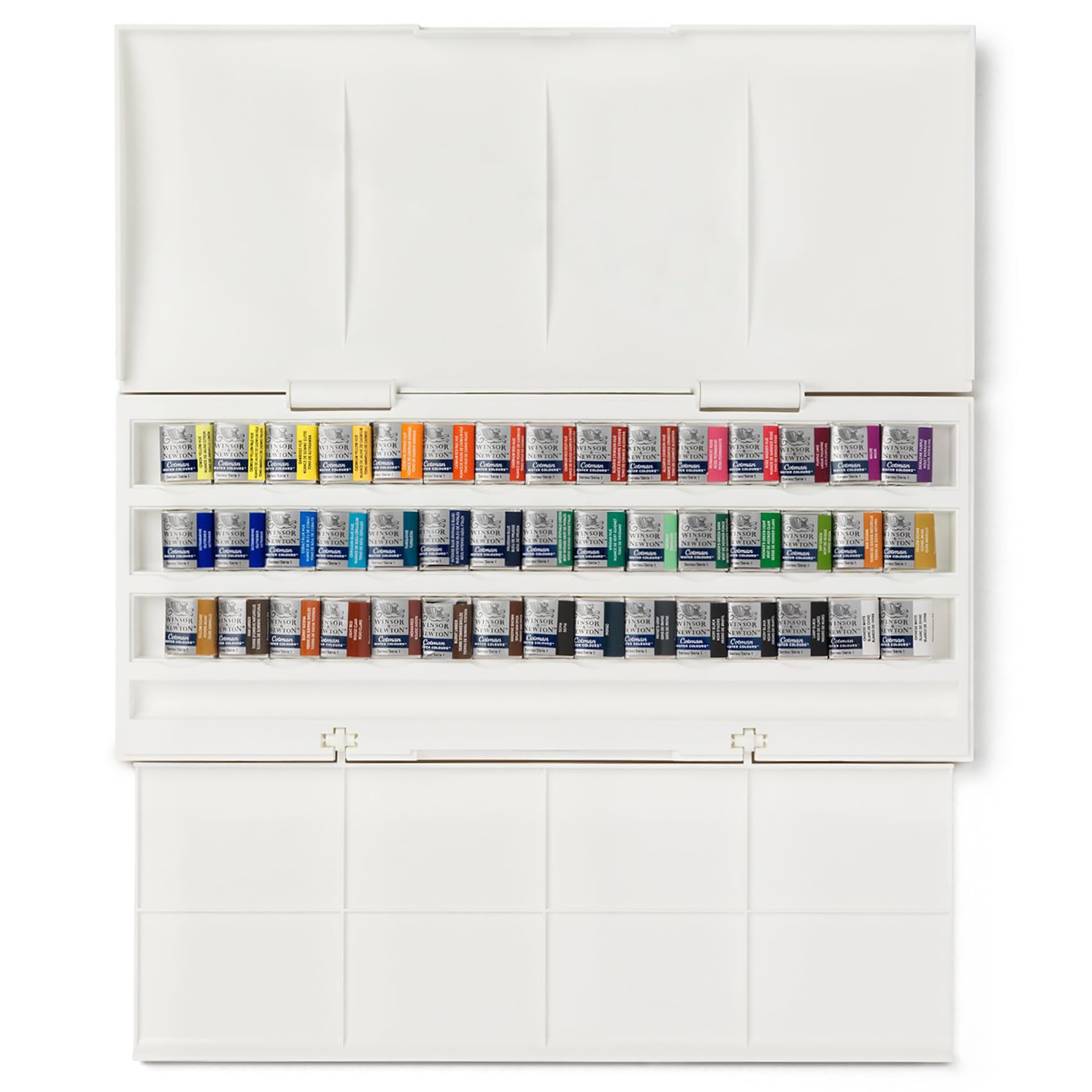 Winsor & Newton Cotman Watercolour, Studio Set, 45 Half Pans and 1 Cotman 45 1/2 Round Watercolor Brush GODETS STUDIO