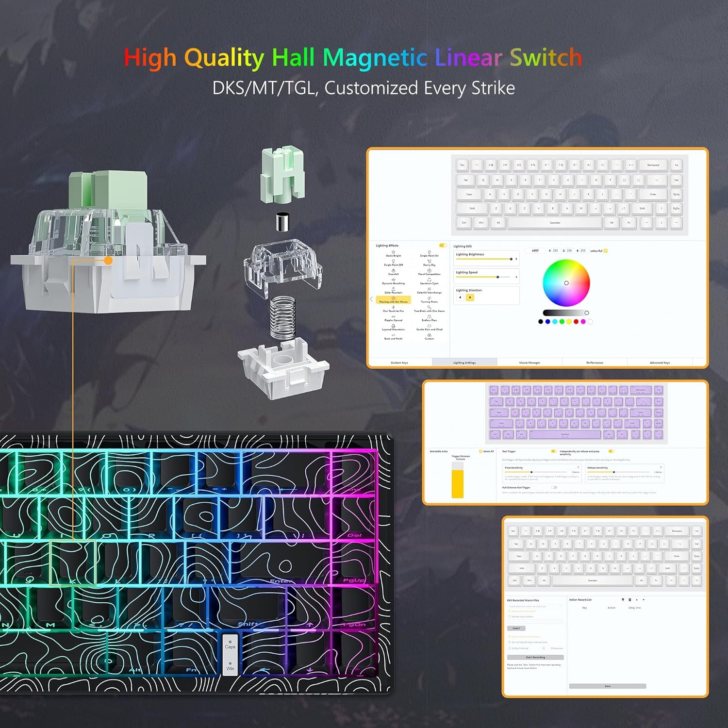Womier M68 HE V2 60% Fast Trigger Keyboard, Topographic Hall Effect Gaming Keyboard, Custom Wired RGB Mechanical Keyboard with Magnetic Switch, PBT Keycaps for Mac/Win
