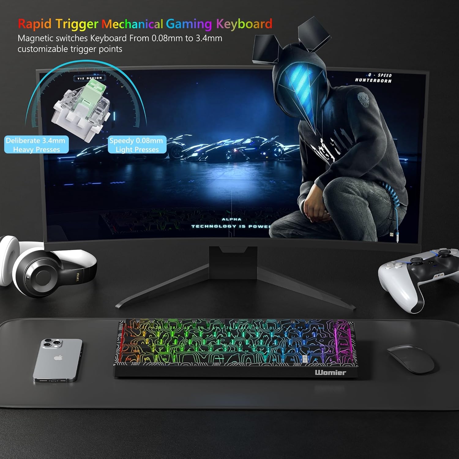 Womier M68 HE V2 60% Fast Trigger Keyboard, Topographic Hall Effect Gaming Keyboard, Custom Wired RGB Mechanical Keyboard with Magnetic Switch, PBT Keycaps for Mac/Win