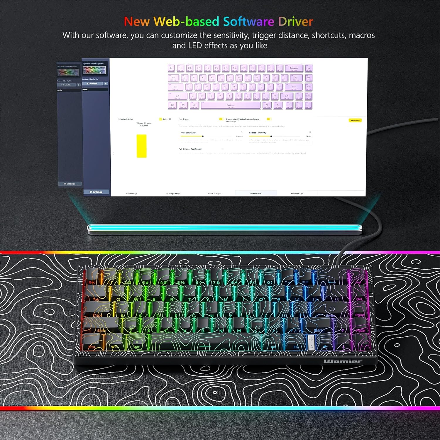 Womier M68 HE V2 60% Fast Trigger Keyboard, Topographic Hall Effect Gaming Keyboard, Custom Wired RGB Mechanical Keyboard with Magnetic Switch, PBT Keycaps for Mac/Win