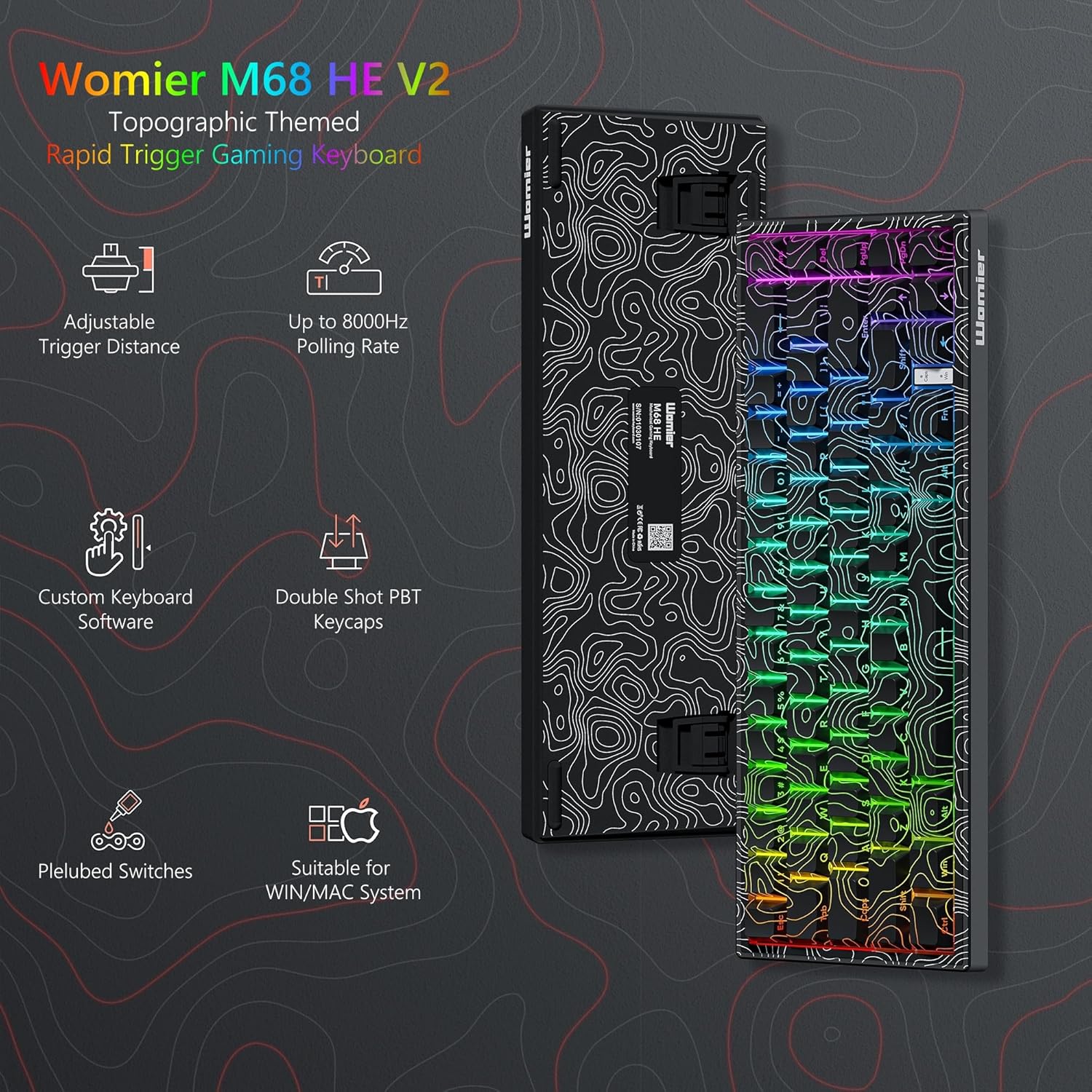Womier M68 HE V2 60% Fast Trigger Keyboard, Topographic Hall Effect Gaming Keyboard, Custom Wired RGB Mechanical Keyboard with Magnetic Switch, PBT Keycaps for Mac/Win